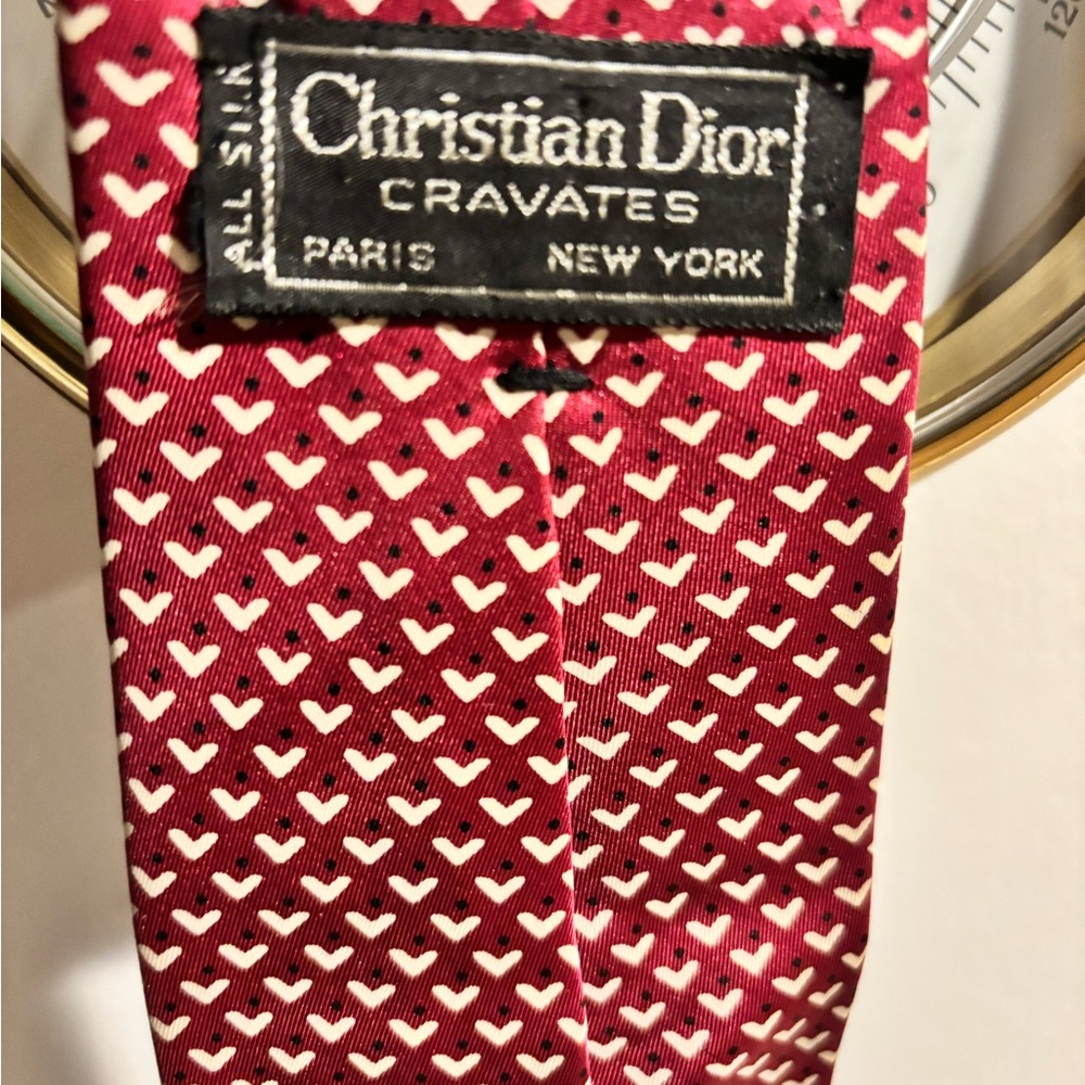 Dior Burgundy Heart Motif silk VTG Tie - Picture 2 of 7